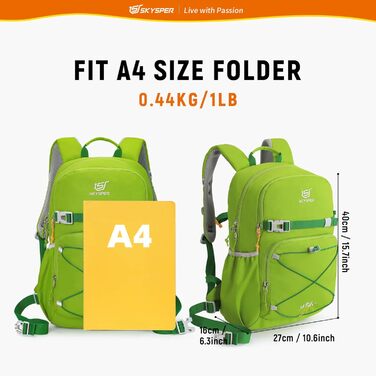 Дитячий рюкзак SKYSPER 15L для піших прогулянок, зручний, для хлопчиків та дівчаток, Outdoor, колір: зелений
