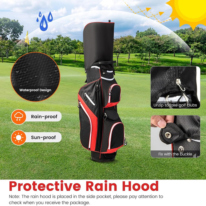 Сумка для гольфу LIFEZEAL Stand Bag з 14 відділеннями, з підтримкою, з ременем, тримачем для напоїв, 9 кишень, ізольованою кишенею, тримачем для парасольки, для чоловіків та жінок (червона)