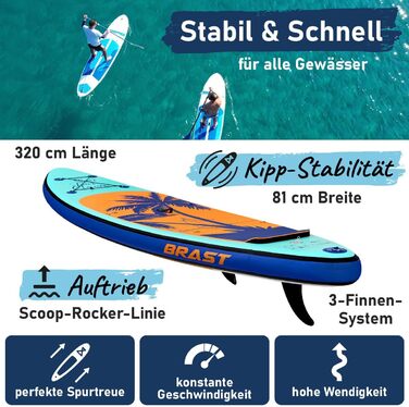 Надувний SUP Борд BRAST Tropic | Комплект для станд ап паддлбордингу | 320x81x15 см | 6 дизайнів | 5 років гарантії | з аксесуарами | 2в1: SUP та каяк | тримач для Action-Cam, лапка, насос, рюкзак | Гаваї