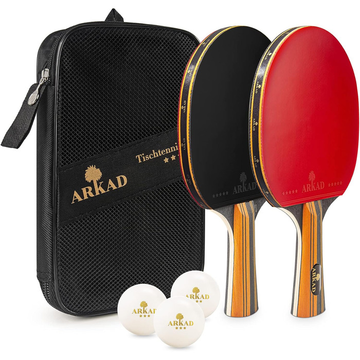 Набір для настільного тенісу ARKAD [Преміум] • Комплект з ракетками, м'ячами та чохлом • Набір для настільного тенісу з міцним хватом (2 шт.)