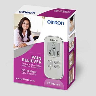 OMRON E3 Intense - портативний TENS масажер для зняття болю, 6 програм, для спини, плечей, суглобів та м'язів, TENS/EMS, сріблястий