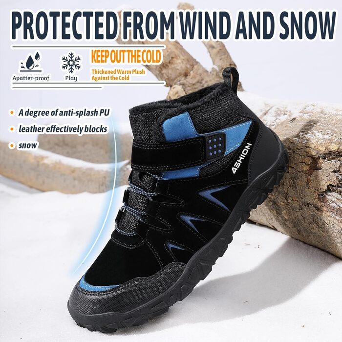 Зимові черевики Littleplum для хлопчиків: теплі, з підкладкою, для прогулянок та хайкінгу, розмір 36 EU, чорно-сині