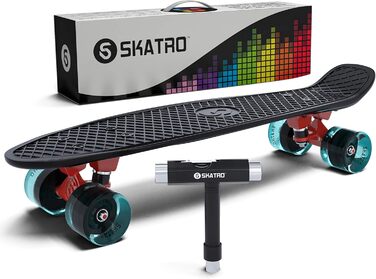 Skatro Міні-круїзер скейтборд 22 дюйми, пластиковий ретро-борд, повний комплект