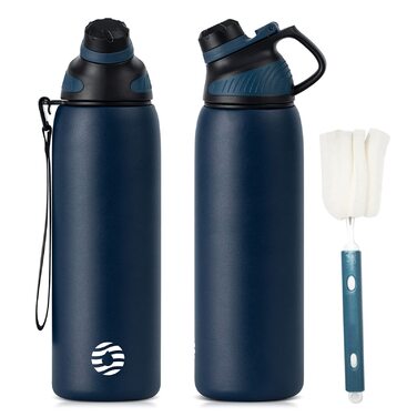 Фляга спортивна з нержавіючої сталі Fjbottle з магнітною кришкою, 1л, 800мл, 600мл, 400мл, BPA-Free, без витоку, дитяча, для газованої води, термофляга для школи, фітнесу, темно-синій колір, 1000 мл