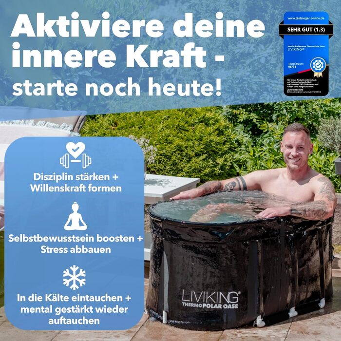 Тонна для криотерапії Eisbad, мобільна ванна для дорослих 120 см, комплект KOMFORT, чорний WeatherPro Bundle