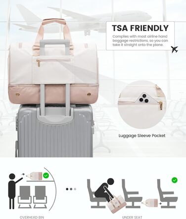 Сумка-валіза LOVEVOOK для жінок, 37L, для подорожей, вихідної подорожі, пологового будинку з косметичкою, відділенням для взуття та мокрих речей, водонепроникна спортивна сумка, Gym Yoga Bag, ручна поклажа для спорту, відпустки, літака, бежево-рожева