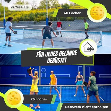 Набір для піклболу Mobiclinic®: 4 ракетки з фібергласу, 4 м'ячі, сумка, ергономічні ручки, поліпропіленовий стержневий матеріал