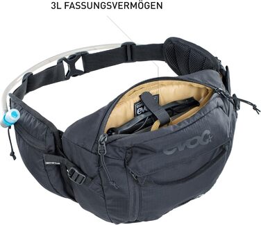 Поясний рюкзак EVOC HIP Pack 3л з гідросистемою, чорний (регульований пояс, Airflow Contact System, Venti Flap, 1,5л питна система)