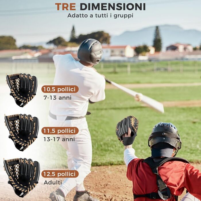 Рукавиця для бейсболу та софтболу з м'ячем, дитяча та доросла, з потовщеним матеріалом, для тренувань та змагань (Чорно-коричнева, 11.5 дюймів)