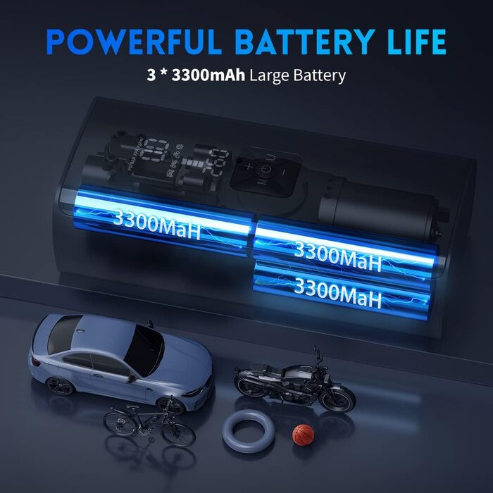 Портативний електричний компресор Adicop 9900mAh, насос 150PSI з манометром для авто, велосипедів, мотоциклів, м'ячів