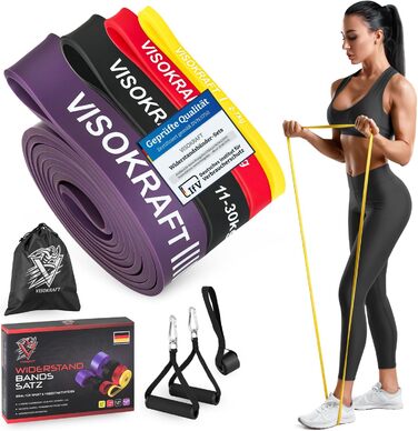 Резинки для фітнесу VISOKRAFT з дверним кріпленням та ручками, для силових тренувань, йоги, стрейчингу та фізіотерапії