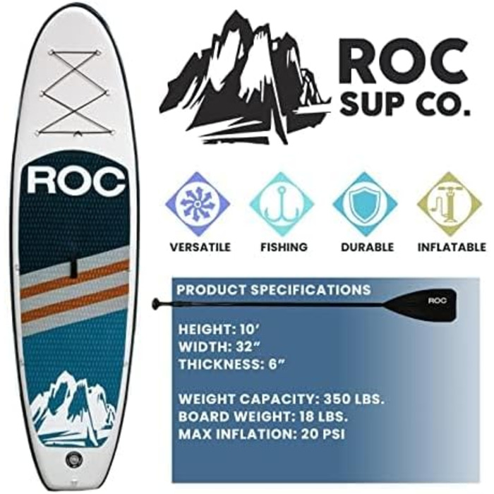 Надувний SUP-борд ROC з аксесуарами, широка та стійка платформа, неслизьке покриття для молоді та дорослих, Marineblau