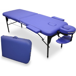 Розкладне масажне ліжко WELLCORE алюмінієве, 1865x65 см, регульоване, з підголівником, отвором для обличчя, бічними підлокітниками, штучна шкіра, синє, до 225 кг, з рюкзаком для транспортування