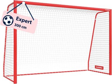 Ворота футбольні HUDORA Expert - великі для дітей та дорослих, 300 x 200 см, червоні - Outdoor, для тренувань та гри, стійкі до погодних умов