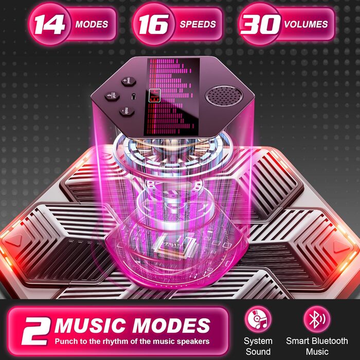 Музична боксерська машина для дорослих - 16 швидкостей, 14 режимів, Bluetooth, LED-підсвічування, з підрахунком ударів