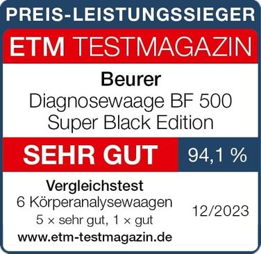 Beurer BF 500 Діагностичні ваги з Bluetooth, електронні ваги для аналізу складу тіла, вимірювання жиру та м'язової маси, сумісні з додатком, великий дисплей