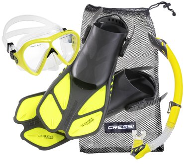 Набір для снорклінгу Cressi BONETE Deluxe (маска, трубка, ласти, сітка) - жовтий - розмір S/M - 36/42