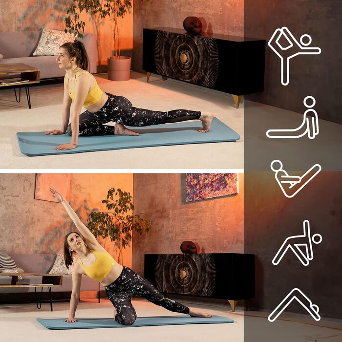 Гимнастичний килимок Hop-Sport 190x60x2 см, протиковзний фітнес-мат з NBR-піни Blue Mist, з ременем для перенесення