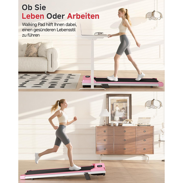 Біговий килимок Dskeuzeew з нахилом - бігові доріжки для дому, офісу, регульований нахил, електричний, портативний, Walkpad з LCD-дисплеєм, рожевий