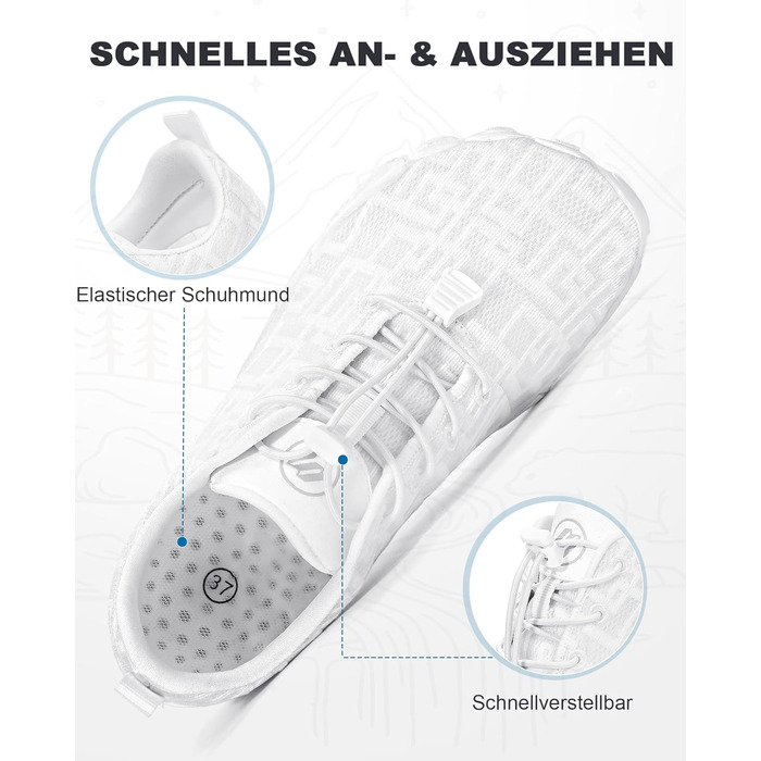 Чоботи для пішохідних прогулянок Barfuss: літні, швидковисихаючі, широка передня частина, Zero-Drop підошва, унісекс, для трейлраннінгу та фітнесу, білі, C1 (D1, 37 EU)