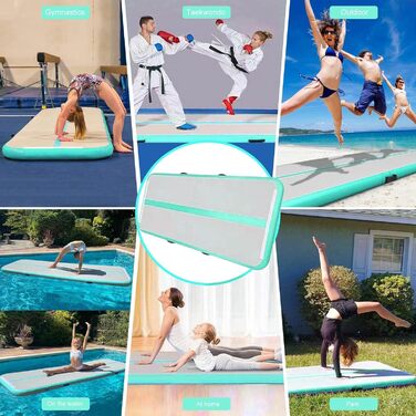 JOYTALENT Надувний гімнастичний мат Air Matte Track, 3 м, висота 10 см, з насосом для занять гімнастикою, акробатикою, йогою вдома, на вулиці або в залі. Розмір: 300 x 100 x 10 см, колір: зелений