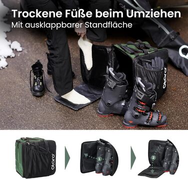 Чохол для лижних черевиків Otaro з відділенням для шолома | Сумка для лиж, шолома та аксесуарів | Водонепроникний, міцний | Комплект (57L + XL для 2 пар лиж), Зелений