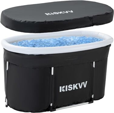 Еліптична ванна для льодяного душу з кришкою, складана ванна KISKVV для дорослих, ізольована ємність для льодяної терапії (115x55x57 см)