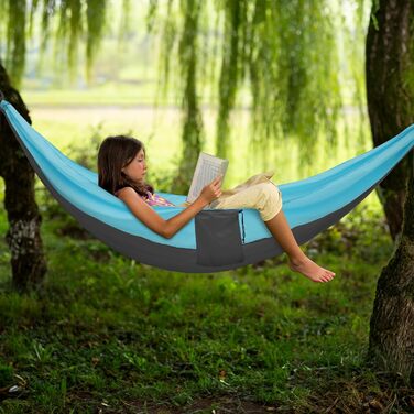 Гамак для кемпінгу на 2 особи, 275x140 см, Bragportable, до 300 кг, з сумкою, для саду, балкону, відпочинку на природі, блакитний/зелений