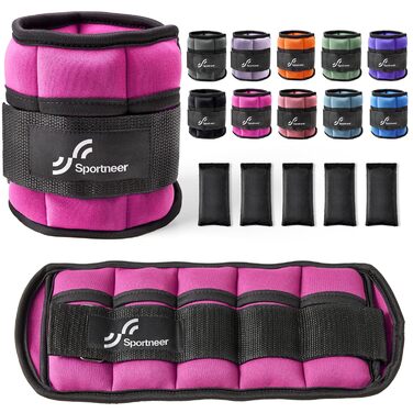 Шкарпетки-ваги для ніг Sportneer (1 пара, 0.9-4.5 кг) для фітнесу, тренувань, ходьби та джогу. Рожеві.