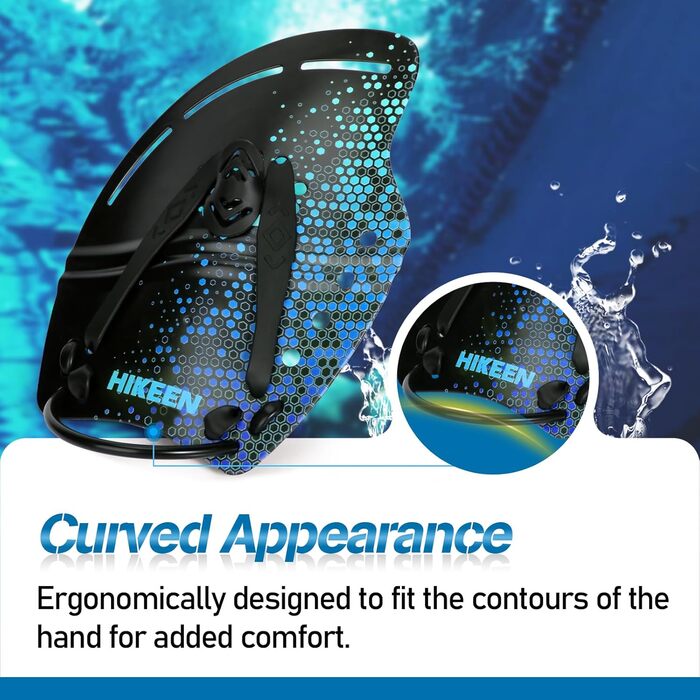 Плавці для плавання Profi, вигнуті, з гідродинамічним дизайном та регульованими силіконовими ремінцями для ефективних вправ на верхню частину тіла, блакитні