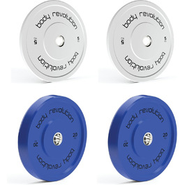 Олімпійські млинці BODY REVOLUTION 5,1 см, гумові, набір 50 кг (2×5 кг + 2×20 кг) для штанги, домашній спортзал, силові тренування