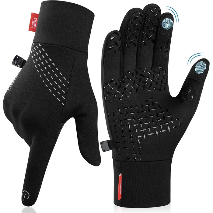 Рукавички PUIOU для чоловіків та жінок, теплі зимові велосипедні рукавички, спортивні рукавички з сенсорним екраном, вітрозахисні, антиковзні (M, чорний)