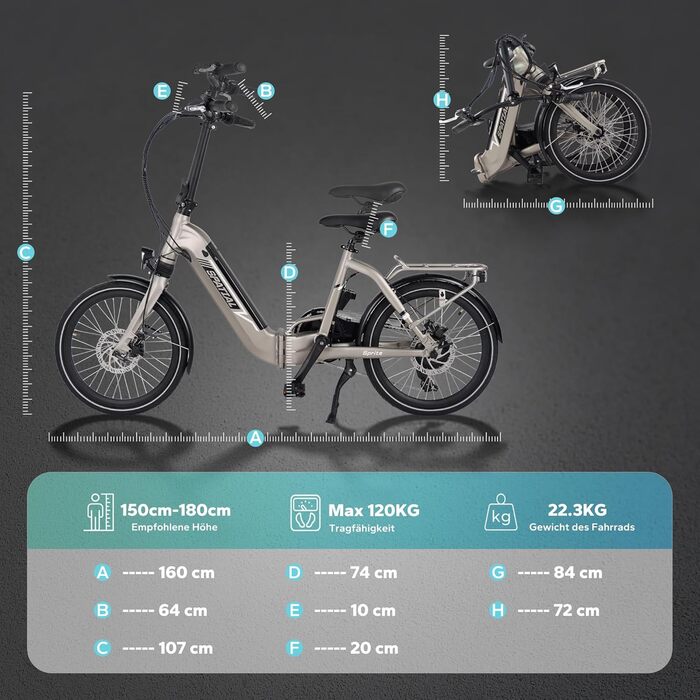Електровелосипед SPATIAL E Bike Klappard 20 дюймів, 250W, 36V 374.4Wh, 7-швидкісний, LCD, для міста, для чоловіків та жінок