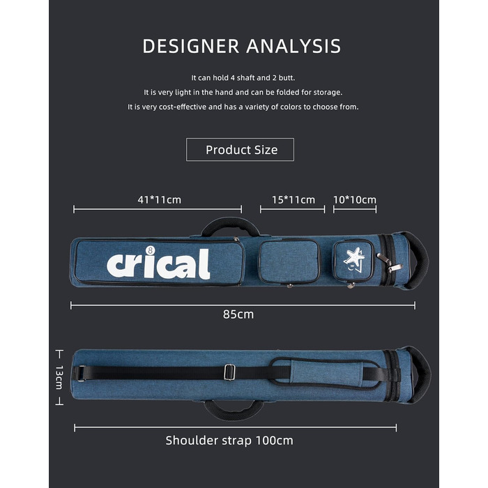 Кейс для більярдних київ CRICAL, 2 x 2 жорсткі кишені для снукеру, з штучної шкіри/оксфордського канвасу (синій)