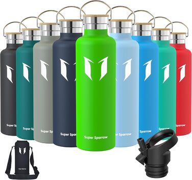 Фляга Super Sparrow з нержавіючої сталі - 350мл/500мл/620мл/750мл/1л - Термос-фляга, без BPA, для дітей, спорту, школи, фітнесу - з 2 кришками