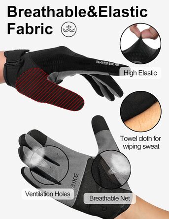 Велосипедні рукавички INBIKE для чоловіків, чорні, розмір L, 2 пальці, сенсорний екран, зносостійкі, дихаючі, світловідбиваючі