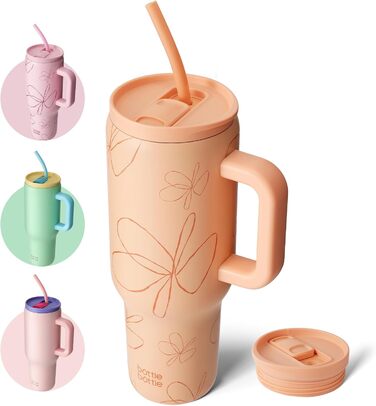Термос пляшка 1.1 л з нержавіючої сталі з ручкою та трубочкою, BPA Free, герметична, для подорожей, офісу, спорту, з малюнком жовті квіти