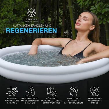 Eistonne Zennest Eistonne для дому 90см – XL Cold Plunge: велика ванна для крижаних процедур на відкритому повітрі з 6-шаровою ізоляцією. Зручна та портативна ванна для дорослих. (Rund-pro)