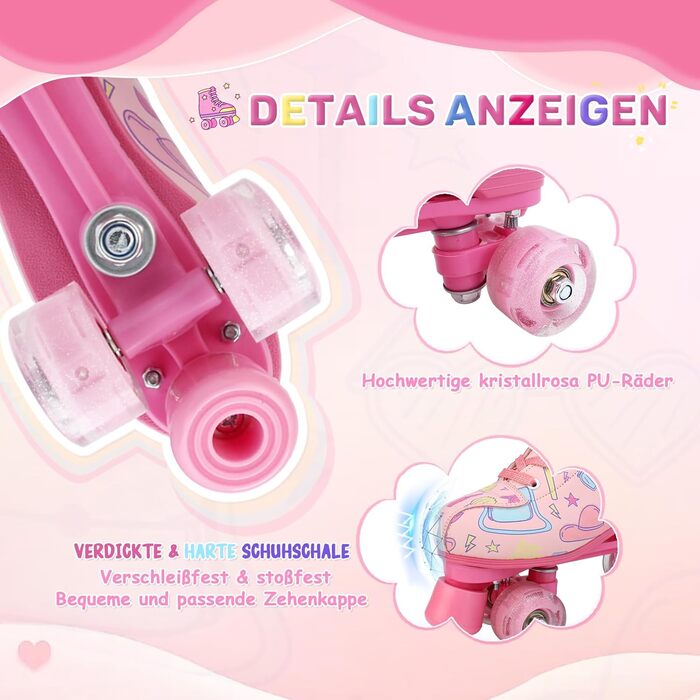 Роликові ковзани XUDREZ з підсвічуванням для дітей та дорослих, рожевий принт, Quad-Skates, регульовані, для дівчаток, дам та початківців, розмір 34