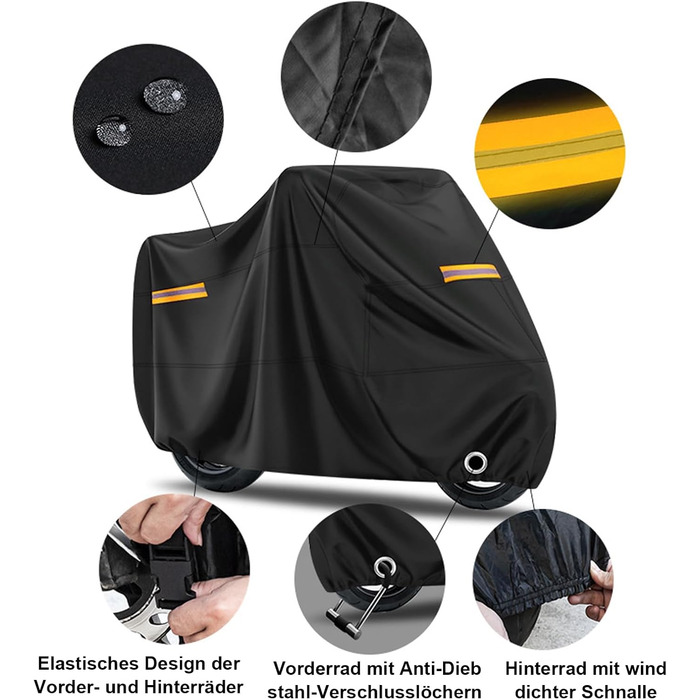 Захисний чохол для мотоцикла XXL, вологостійкий, 210D Oxford, з отворами для замка, для скутера, мопеда, моторолера (245x105x125 см)