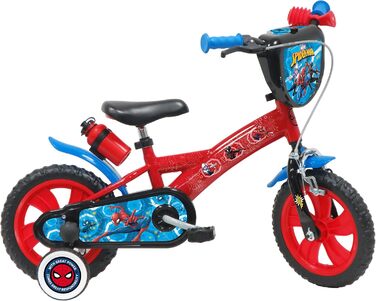 Дитячий велосипед Atlas Jungen 12 дюймів Spiderman, 1 гальмо, передній декор, захист ланцюга, стабілізатори, червоний