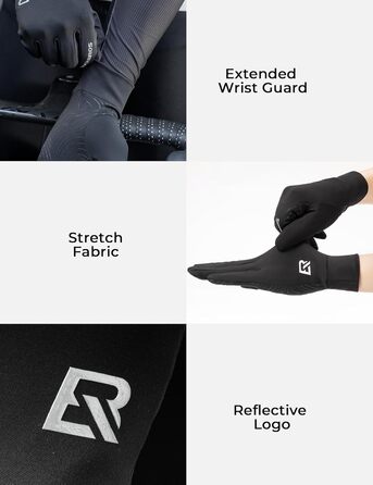 Велосипедні рукавички ROCKBROS для чоловіків та жінок з підтримкою сенсорного екрану, флісова підкладка, антиковзаюча поверхня, для їзди на велосипеді, бігу, піших прогулянок та повсякденного використання, розмір M, чорний