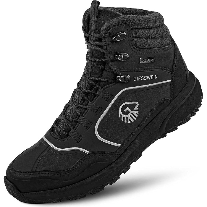 Чоловічі водонепроникні трекінгові черевики Giesswein Wool Cross X Alpine - зручні та теплі, з 100% мериносової вовни, для хайкінгу та походів, чорний колір, 45 EU
