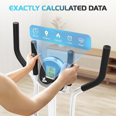 Еліптичний тренажер 2 в 1 для дому: крос-тренажер та фітнес-степер з LCD-монітором та регулюванням навантаження (срібний)