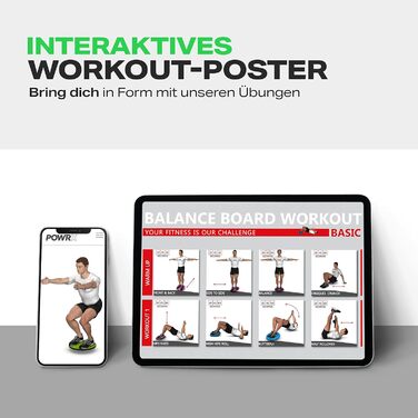 Wackelbrett POWRX для балансу та фітнесу (40 см) з ручками. Ідеально для фізіотерапії та пропріоцептивного тренування. Зелений колір.