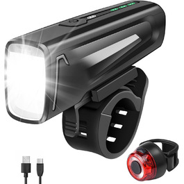 Набір LED-ліхтарів для велосипеда: передній ліхтар (60/35 LUX, 2 режими), задній ліхтар (4 LUX, 1 режим), USB-C зарядка, IPX5 водостійкість