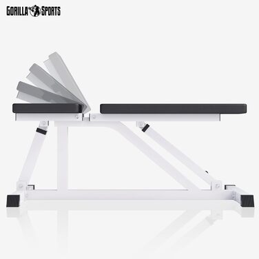 GORILLA SPORTS® Регульована лавка для жиму 200 кг, чорна/біла — тренувальна лавка, негативна, похила, універсальна для фітнесу вдома