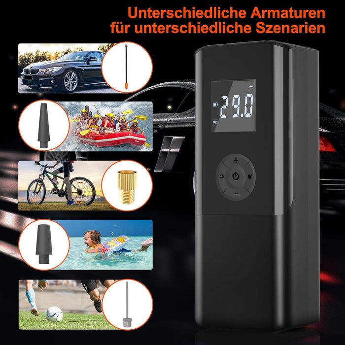 Електричний компресор для велосипедів EasyPump 12V: 150PSI, USB-C, LCD, LED, Powerbank, для всіх типів вентилів