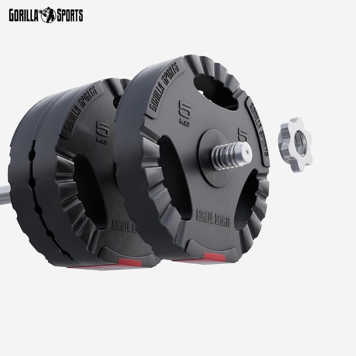 Диски для гантелей GORILLA SPORTS, набір 30 кг (6x5 кг), пластикові, зручні ручки, отвір 30/31 мм, для штанги та гантелей