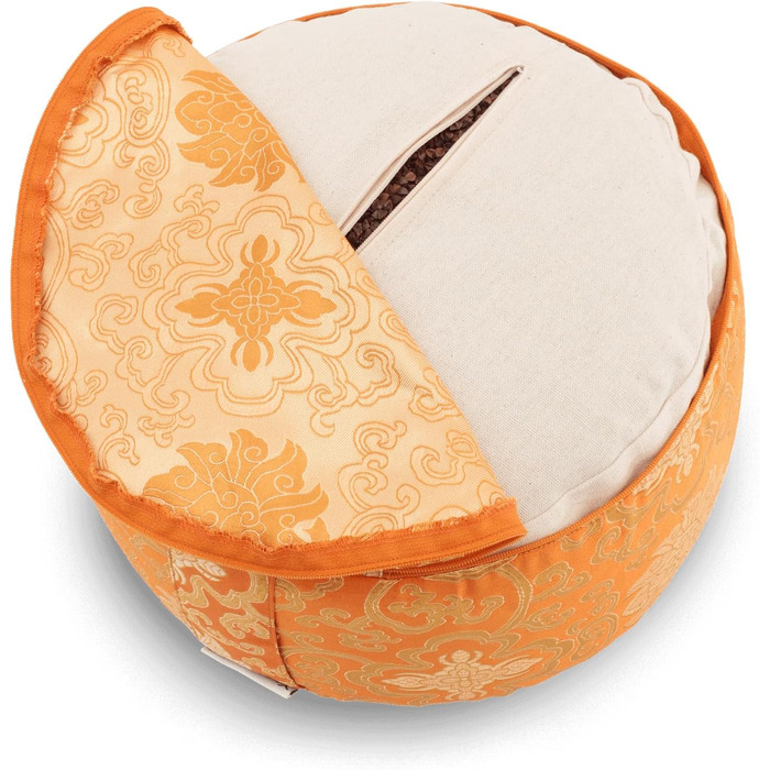 Йога-подушка для медитації з шовковистої тканини, 15 см - знімний чохол, наповнювач з органічної гречки, помаранчевий колір